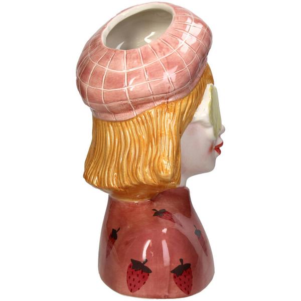 Vaas Meisje aardbei - Roze Aardewerk pot - 24 cm hoog