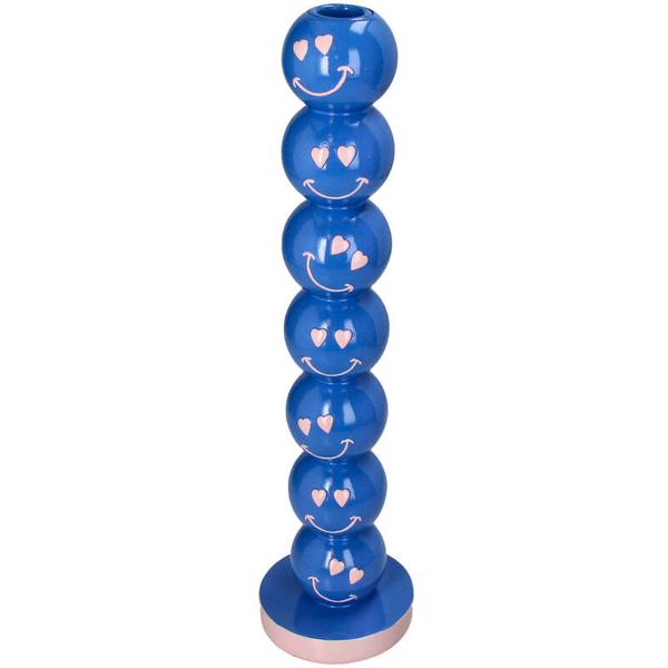 Kandelaar Smiley Blauw Ballen 9x9x36cm - Kaarsenhouder