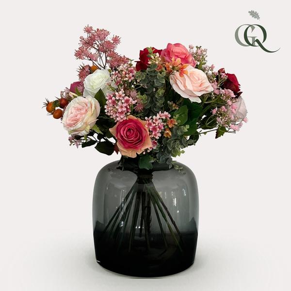 Kunstbloemen - Boeket M - Flame Roses - 45 cm